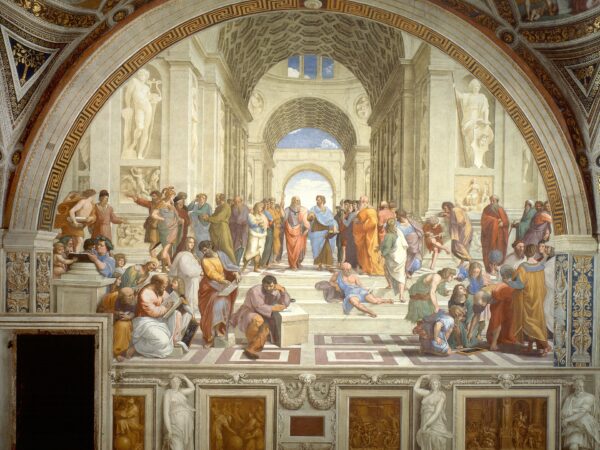 Raphael’s fresco The School of Athens, with philosophers and scholars gathered beneath a great vaulted hall