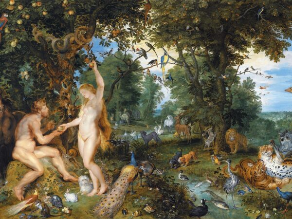 Jan Brueghel and Peter Paul Rubens’s painting of the Garden of Eden, with Adam and Eve beneath the tree among many animals