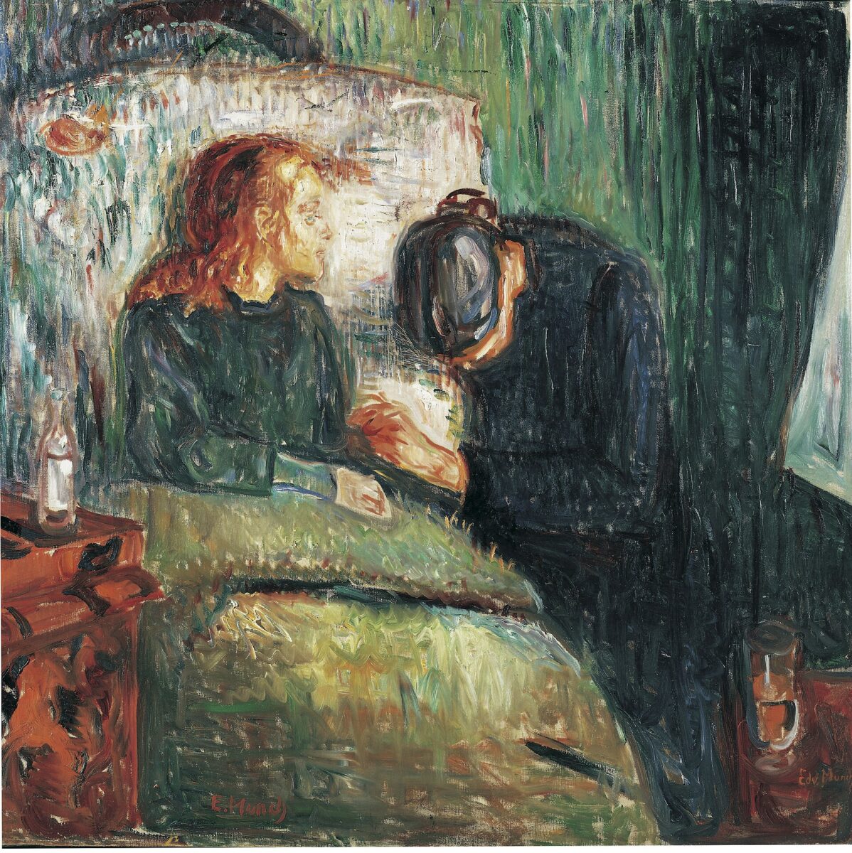 Edvard Munch’s painting of a pale sick girl propped on a pillow beside a grieving woman