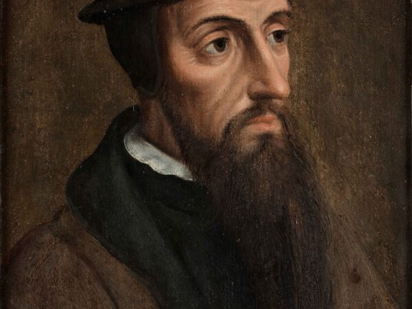Anonymous French portrait of John Calvin in dark robes and a skullcap