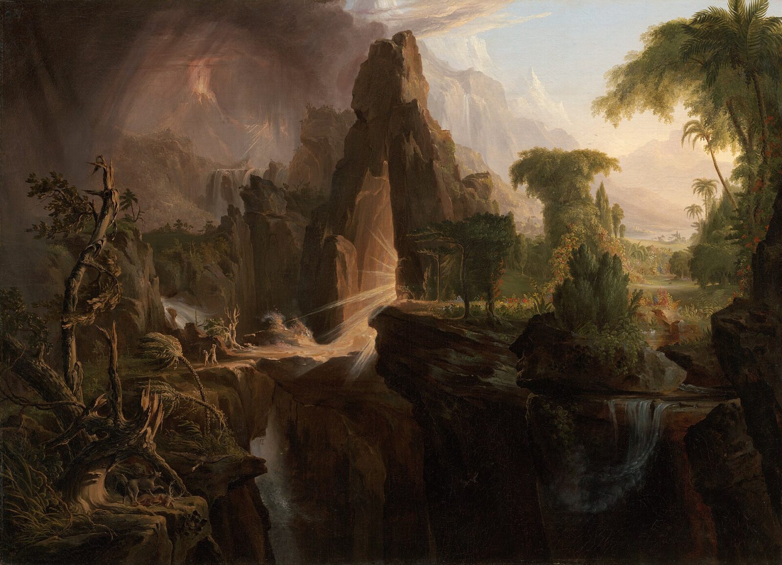 Thomas Cole’s painting of Adam and Eve leaving a bright Eden for a dark, stormy wilderness