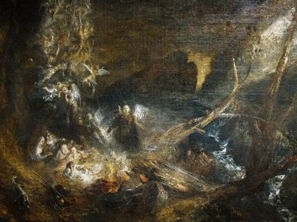 J. M. W. Turner’s dim, glowing painting of Jacob’s dream, with a host of angels rising out of the dark and light breaking through