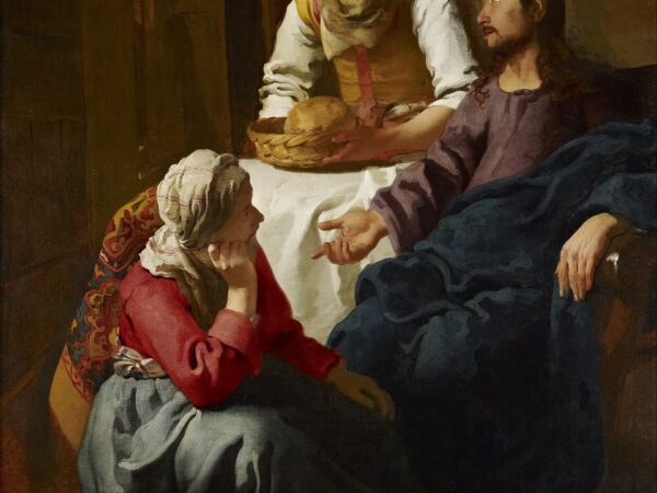 Vermeer’s painting of Christ seated and speaking, with Mary at his feet and Martha standing at the table with a basket of bread