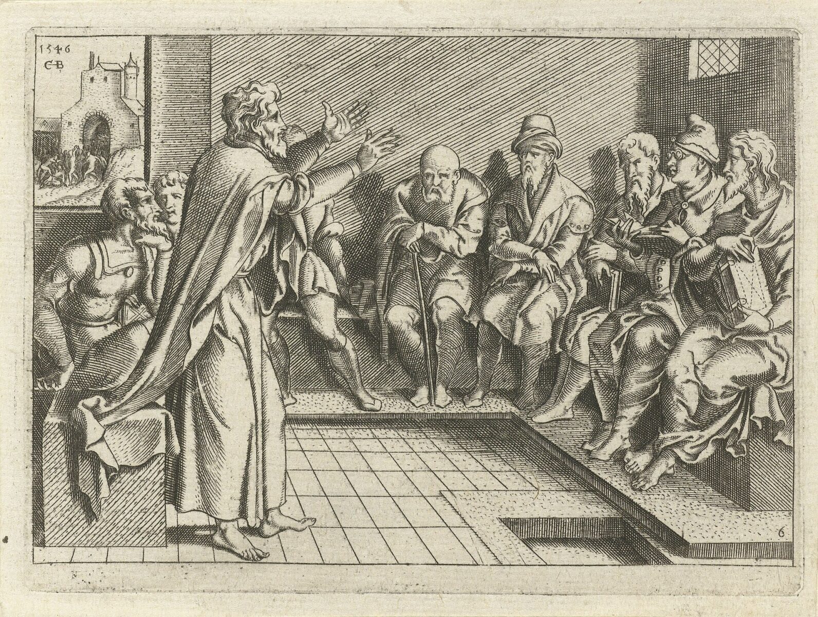 Paul preaches to Jewish listeners gathered in a synagogue.
