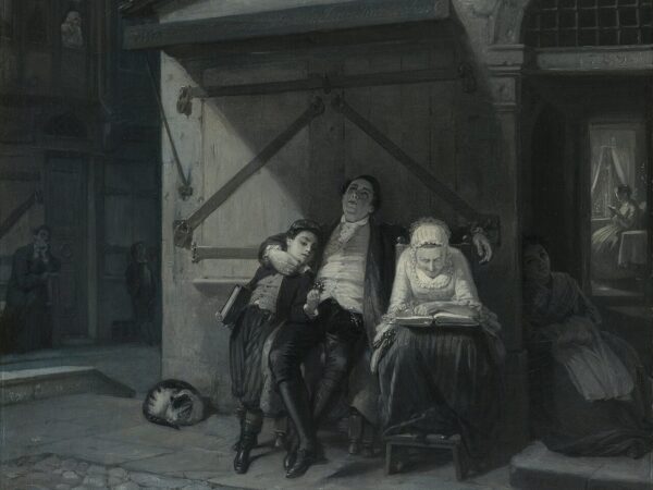 Moritz Daniel Oppenheim’s painting of a Jewish family resting on the Sabbath in a village street