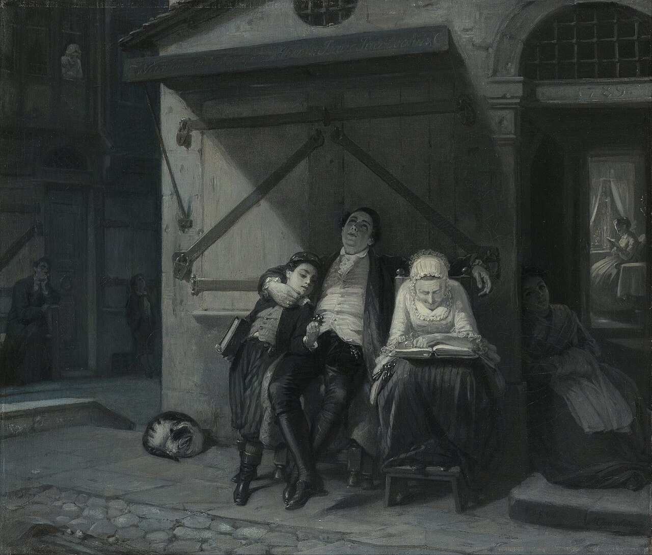 Moritz Daniel Oppenheim’s painting of a Jewish family resting on the Sabbath in a village street