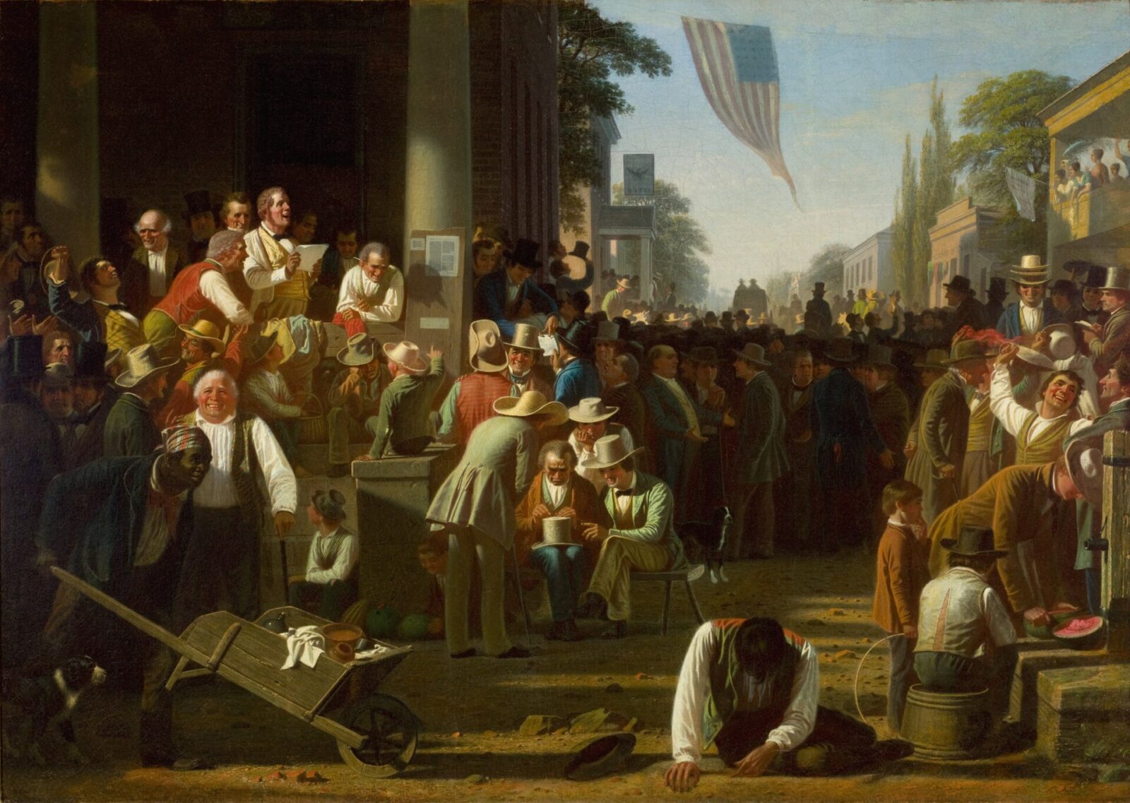 George Caleb Bingham’s painting of a crowd outside a courthouse hearing the results of an election