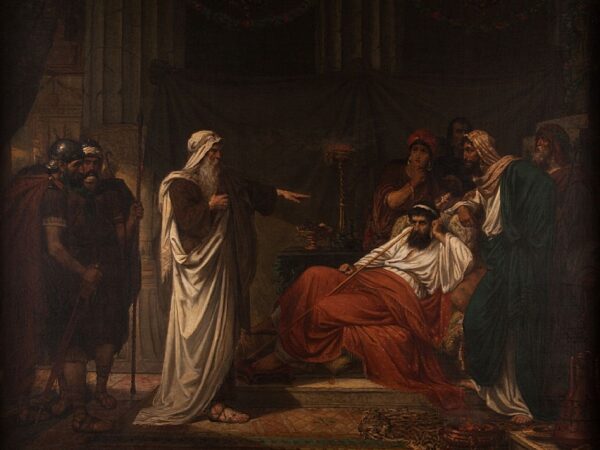 The prophet Nathan confronts King David in his palace.