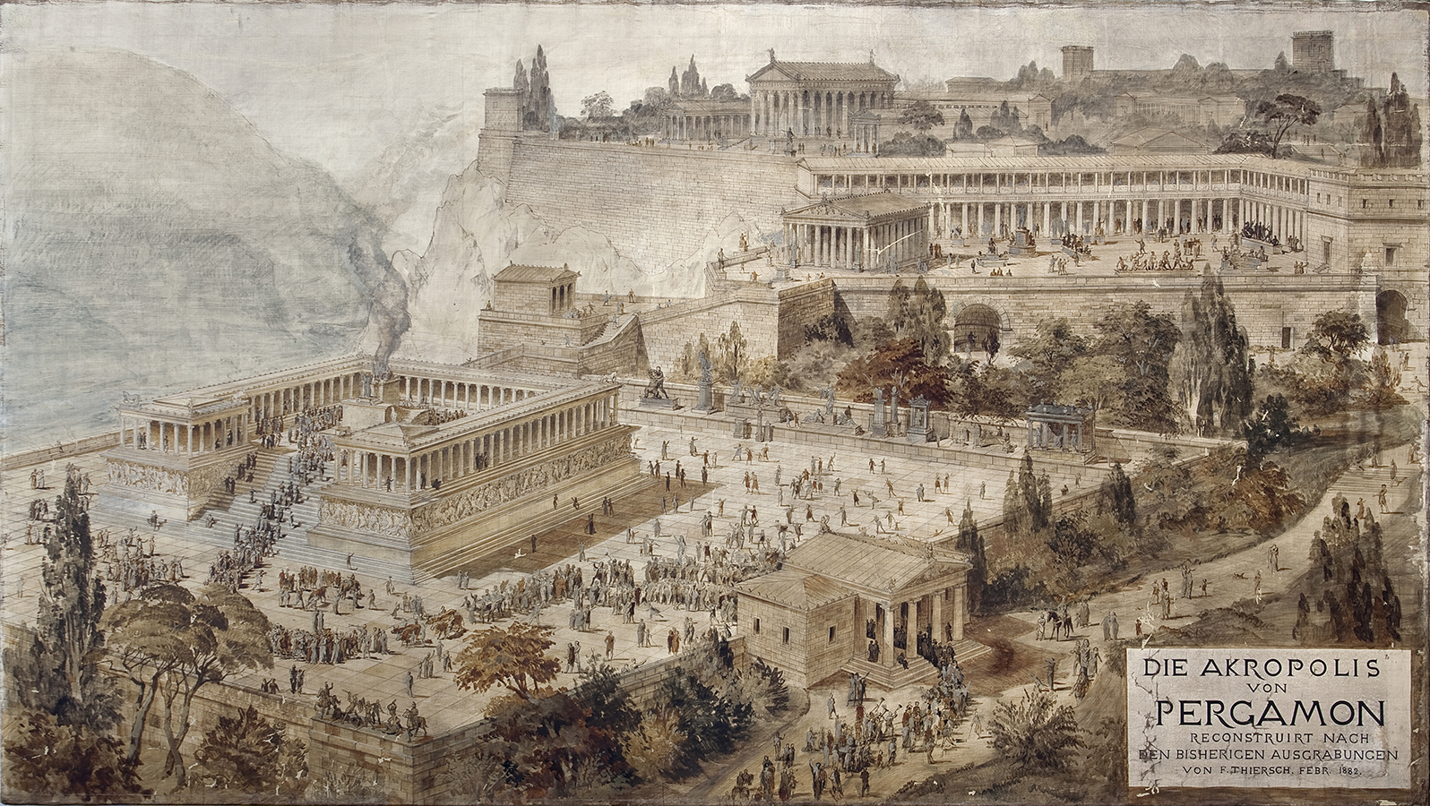 Friedrich Thiersch’s 1882 reconstruction of the acropolis of Pergamon on its high hill