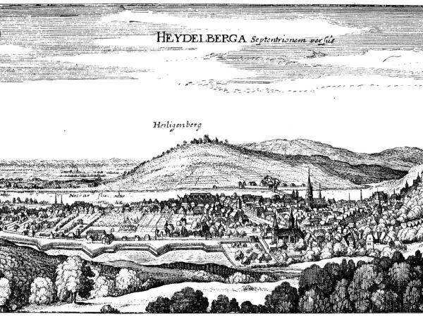 Matthäus Merian’s engraved view of Heidelberg from the north, 1645