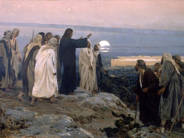 Enrique Simonet’s painting of Christ weeping over Jerusalem, seen from the Mount of Olives with his disciples