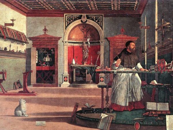 Vittore Carpaccio’s painting of Saint Augustine in his study, turning toward a vision of light