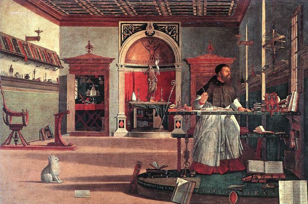 Vittore Carpaccio’s painting of Saint Augustine in his study, turning toward a vision of light